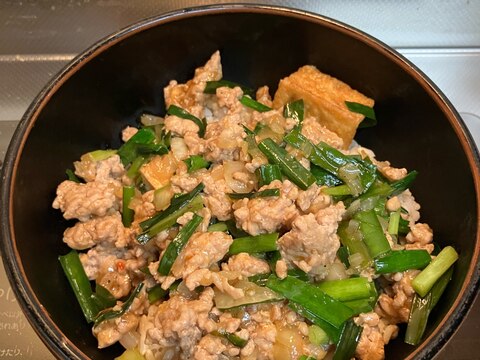 豚ひき肉とニラと厚揚げの麻婆炒め^_^